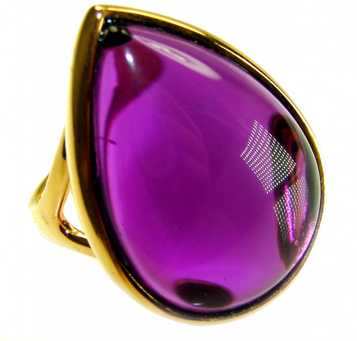 Purple Royalty 25.5 carat Amethyst .925 Sterling Silver dipped in 18K Gold over Handcrafted Ring size 8 - Close-up of Purple Royalty Amethyst ring with gold setting.