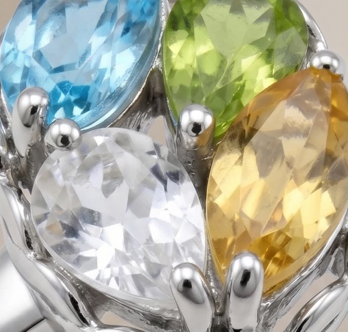 Precious Rainbow- authentic 7.2 carat multigem .925 Sterling Silver Eternity Ring size 8 - Stone close-up of multigem 7.2 carat .925 sterling silver jewelry