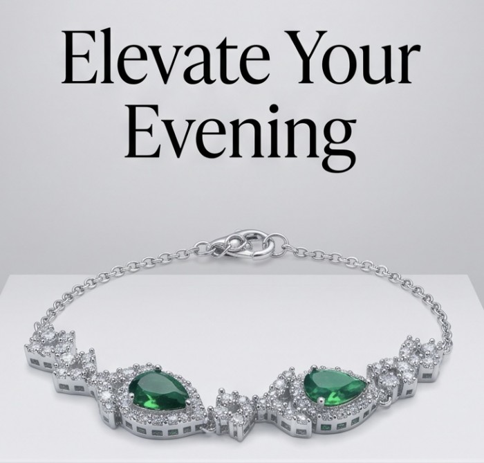 Vintage style- 7.5 carat authentic Tsavorite Garnet .925 Sterling Silver handcrafted Bracelet - Elevate Your Evening: Tsavorite Garnet Bracelet, front view.