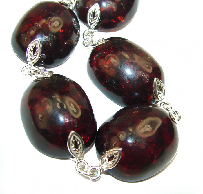 Large Beautiful Dark Cognac Amber .925 Sterling Silver handcrafted Bracelet - photo 2