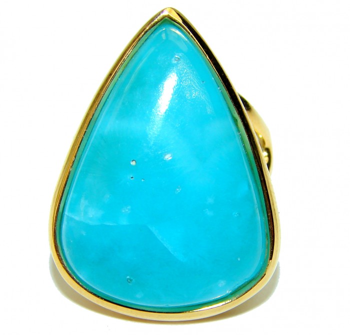 Precious Blue Larimar 14K Gold over .925 Sterling Silver handmade ring size 7 1/2 - photo 1