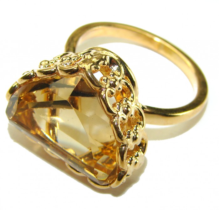 17.8 carat Genuine Lemon Quartz 14K Gold over .925 Sterling Silver handcrafted ring size 9 3/4 - photo 1