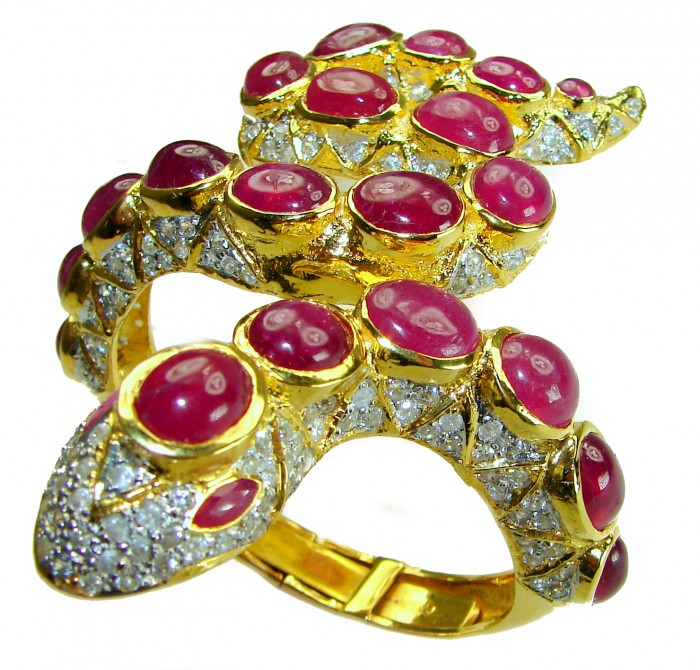 Huge Snake Genuine Kashmir Ruby 18K Gold over .925 Sterling Silver handcrafted Bracelet - photo 4