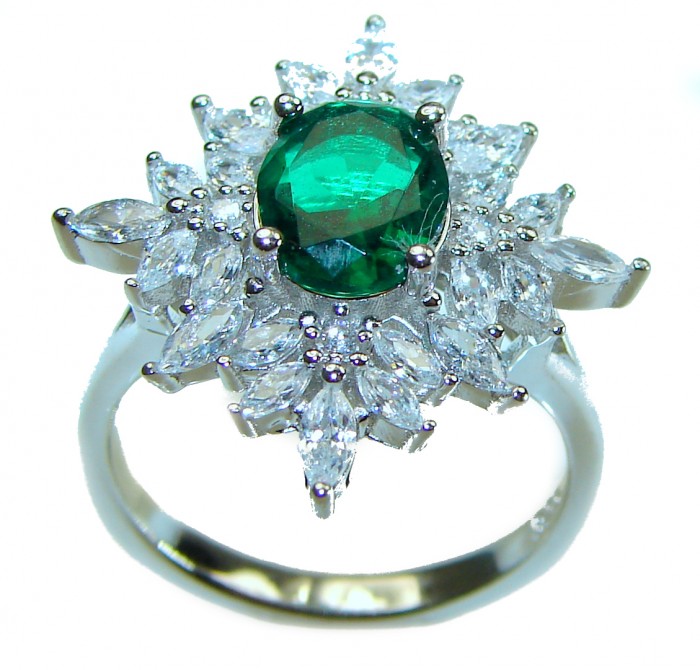 Luxurious 2.3 carat Emerald .925 Sterling Silver handcrafted Ring s. 8 - photo 2