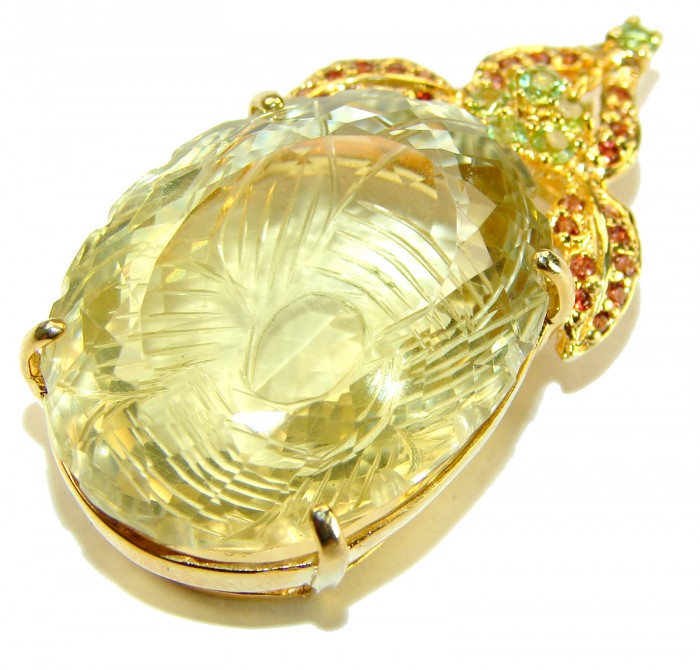 Timeless Jewels genuine 65.5 CARAT Lemon Topaz 18K Gold over .925 Sterling Silver handmade Pendant - photo 3