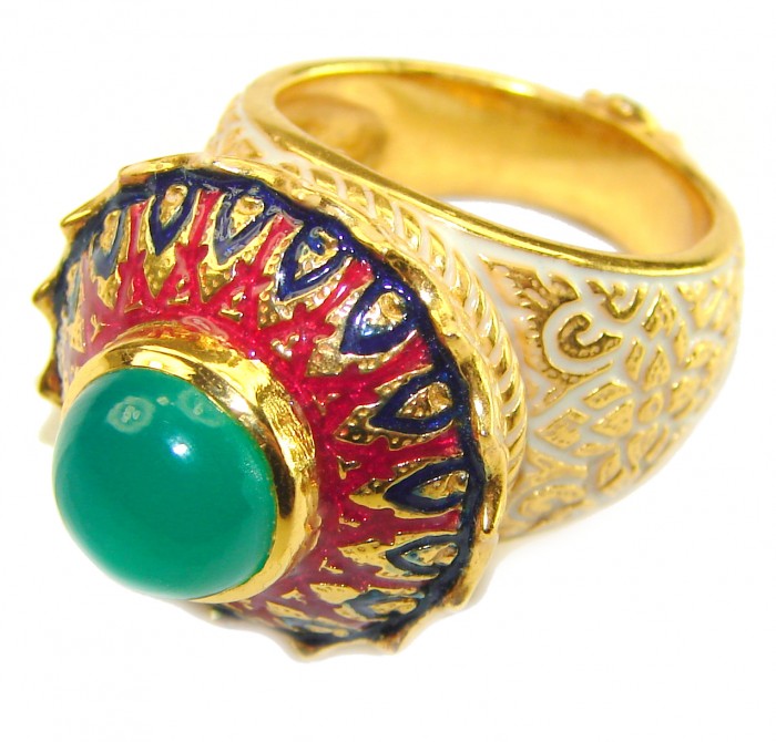 Purity Wisdom Prosperity 4.5 carat Jade Enamel 18K Gold over .925 Sterling Silver Huge handcrafted Ring s. 6 - photo 2