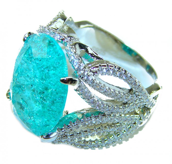TIFFANY Authentic 28.2 carat Paraiba Tourmaline .925 Sterling Silver handcrafted Ring size 7 - photo 2