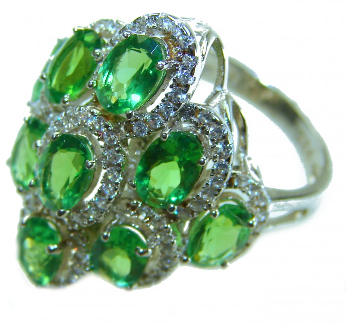 Exotic Beauty oval cut 17.5 carat Volcanic Helenite .925 Sterling Silver handmade Ring s. 7 1/4 - Close-up of Exotic Beauty ring with oval Helenite stones and diamonds.