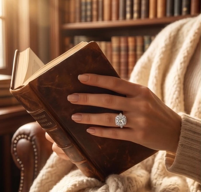 Classic Beauty 10.5 carat White Topaz .925 Sterling Silver Statement ring size 7 - Ring worn on hand, 10.5 carat white topaz, cozy reading setting.