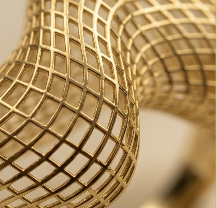 Dubai Style - .925 Sterling Silver dipped in 22K Gold handmade Large ring size 6 1/4 - Close-up of gold grid pattern on Dubai Style sterling silver jewelry