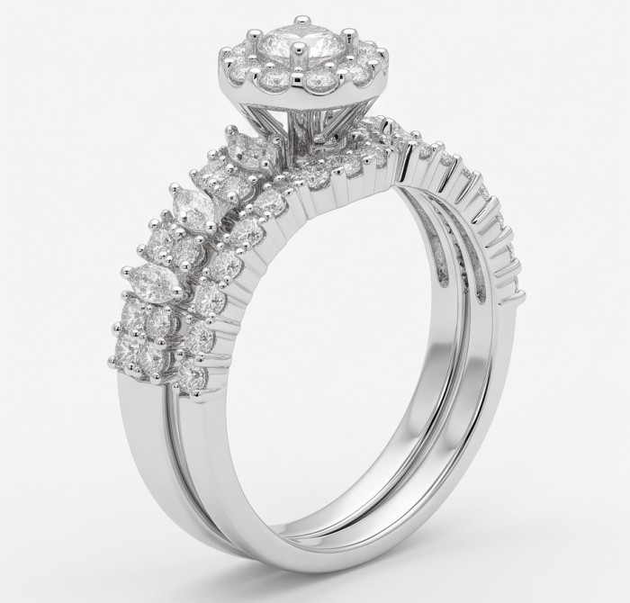 Aphrodite - 4.8 carat White Topaz Sterling Silver handcrafted stack up ring size 7 - Side view of Aphrodite 4.8ct White Topaz Sterling Silver ring
