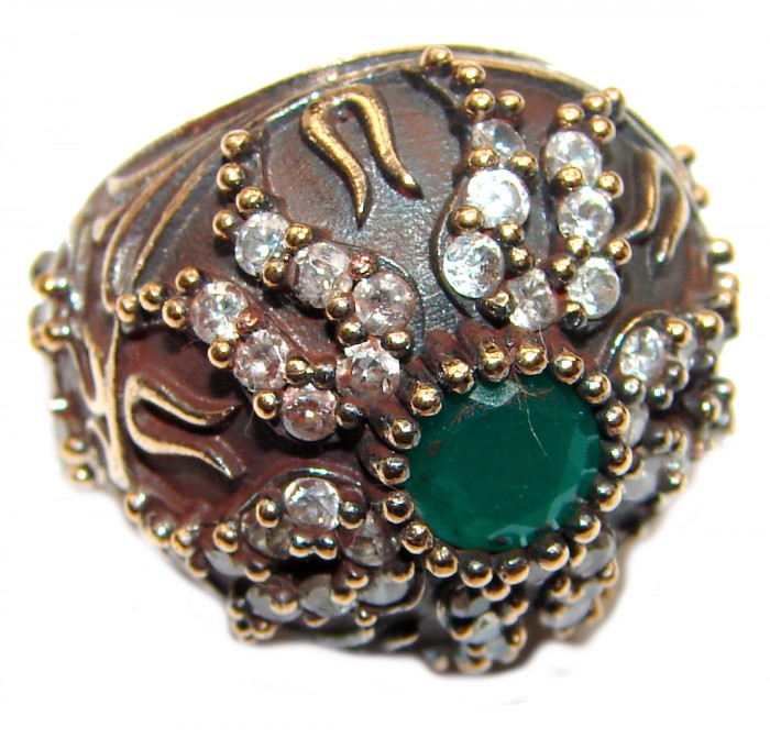 Victorian Style created Emerald & White Topaz Sterling Silver Ring s. 6 1/4 - photo 1