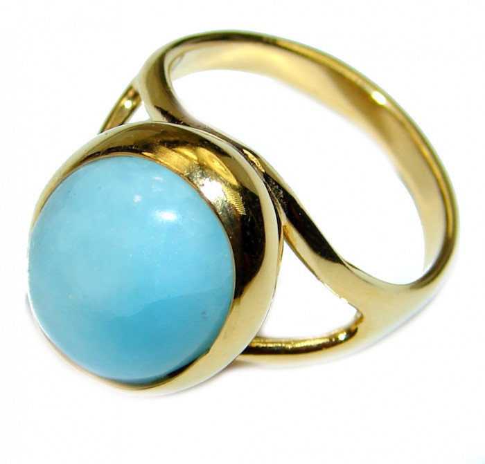 Precious Blue Larimar 14K Gold over .925 Sterling Silver handmade ring size 6 - photo 2