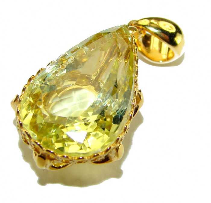 Emerald cut 12.3 carat Lemon Quartz 14K Gold over .925 Sterling Silver handcrafted pendant - photo 2
