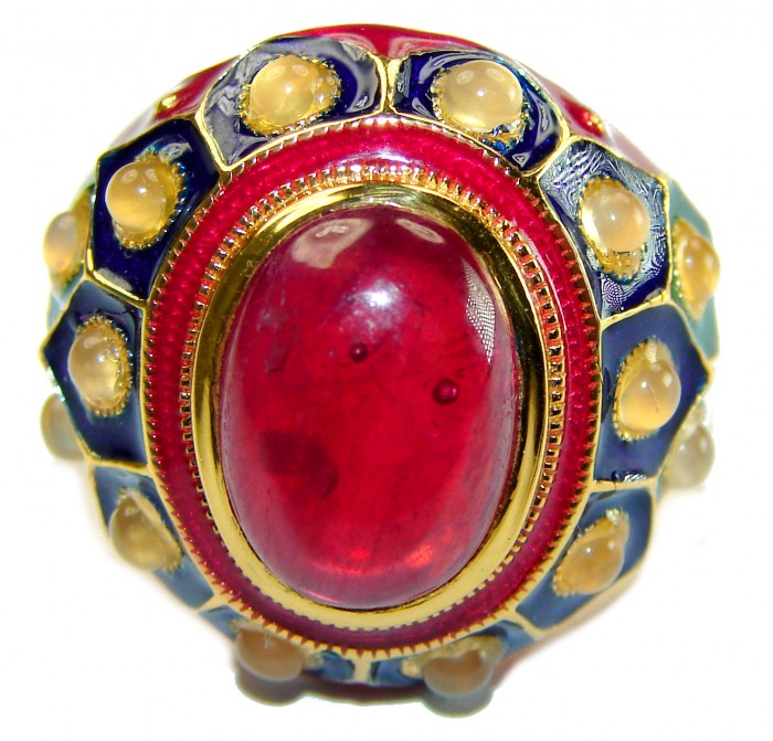 Real Beauty of Nature - natural 12.5 carat Ruby enamel 18K Gold over .925 Sterling Silver handmade Statement Ring size 8 - photo 5