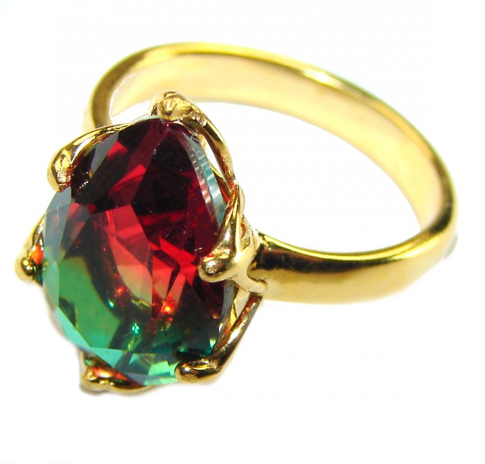 7.9 carat pear cut Brazilian Tourmaline 14K Gold over .925 Sterling Silver Perfectly handcrafted Ring s. 6 - photo 1