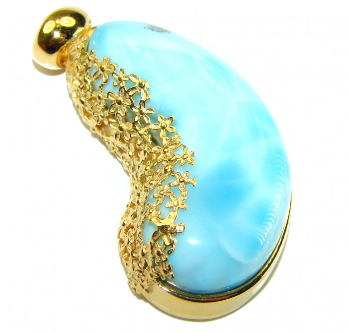 Best quality 33.5 carat Authentic Caribbean Larimar 14K Gold over .925 Sterling Silver handmade pendant - photo 2