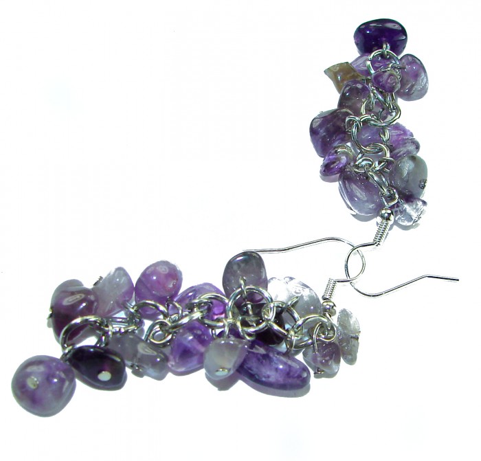 Purple Beauty - authentic 28.7 carat Amethyst .925 Sterling Silver handcrafted earrings - Close-up of purple amethyst earrings with sterling silver hooks