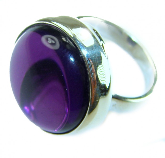 Purple Moon Amethyst .925 Sterling Silver Handcrafted Large Ring size 7 ADJUSTABLE - Purple Moon Amethyst ring, stone close-up, .925 Sterling Silver