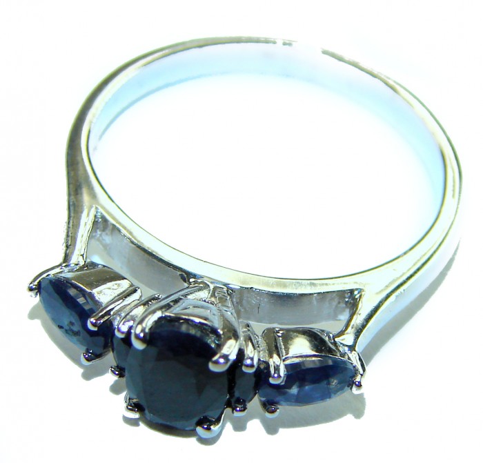 Precious 5.9 CARAT Sapphire .925 Sterling Silver Statement Ring s. 8 1/2 - Side view of sapphire and sterling silver statement ring.