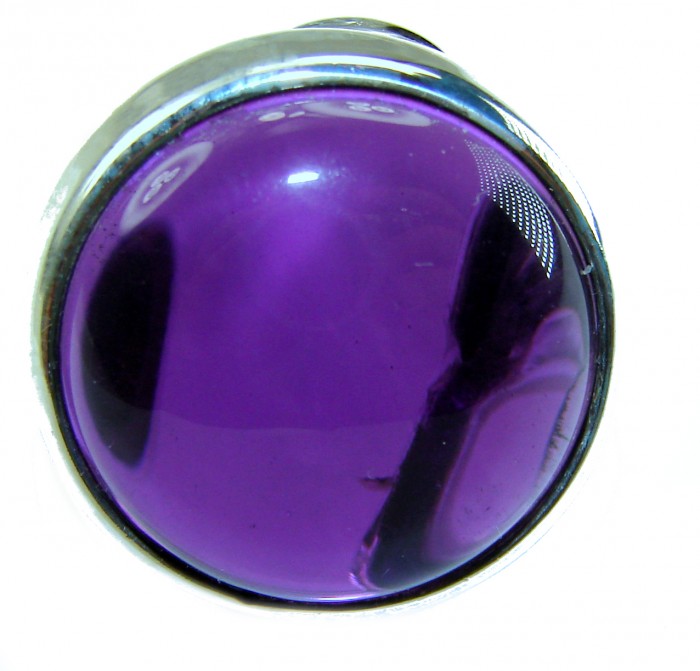 Purple Amethyst .925 Sterling Silver Handcrafted Large Ring size 8 adjustable - Purple amethyst stone close-up on sterling silver handcrafted ring