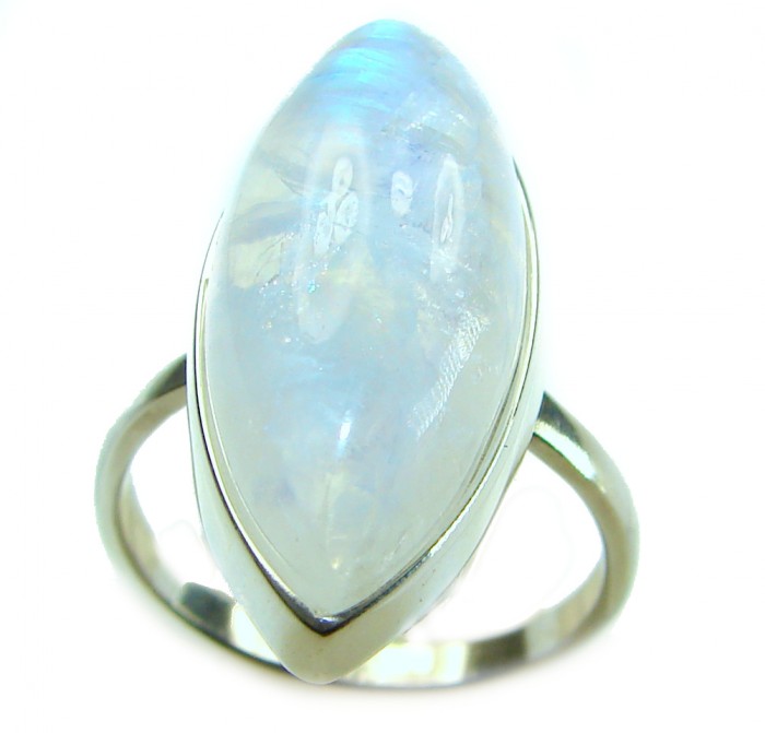 Top quality Rainbow Moonstone .925 Sterling Silver handmade ring s. 10 - Rainbow Moonstone Sterling Silver ring, stone close-up view.