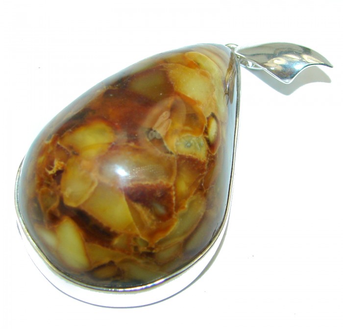 Large Natural Golden Amber .925 Sterling Silver handmade Pendant - photo 1