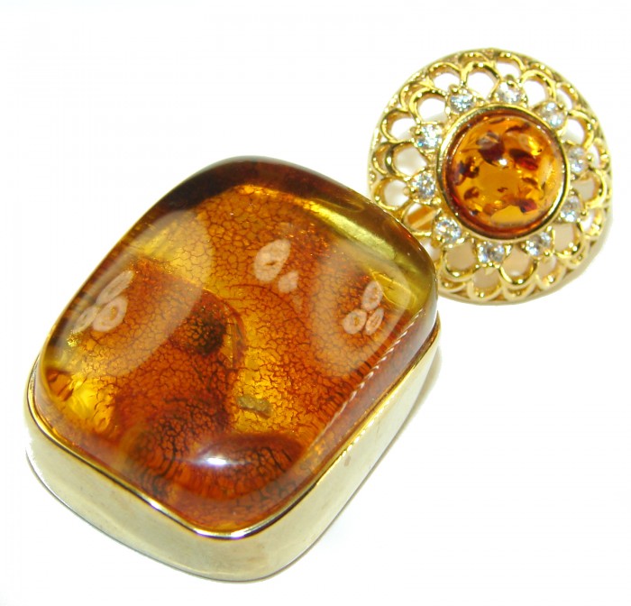Vintage Beauty authentic Baltic Amber 14k Gold over .925 Sterling Silver handcrafted pendant - photo 1