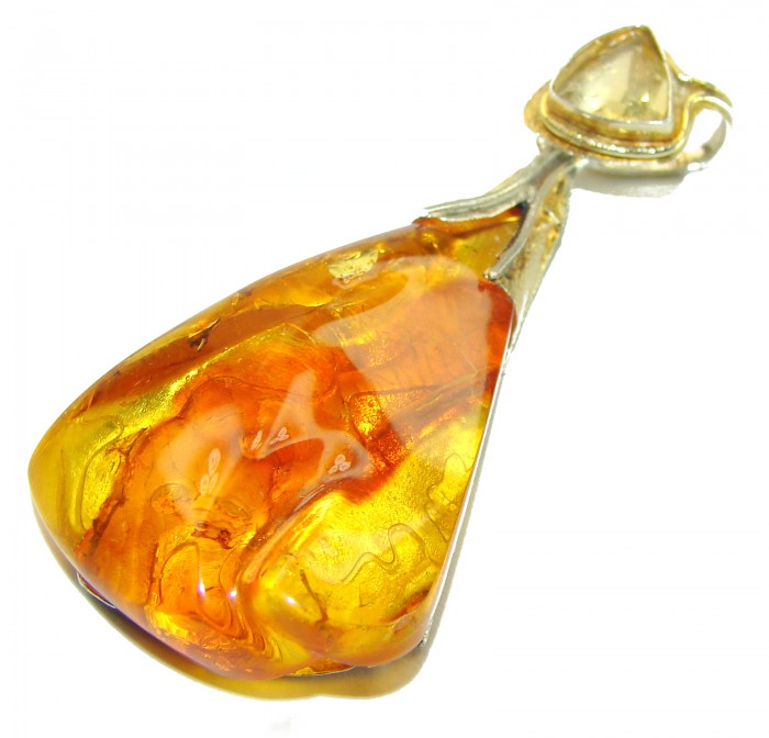 Vintage Beauty authentic Baltic Amber Citrine .925 Sterling Silver handcrafted pendant - photo 2