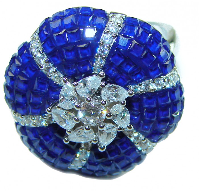 Luxurious Flower Sapphire .925 Sterling Silver handcrafted Ring size 7 - photo 3
