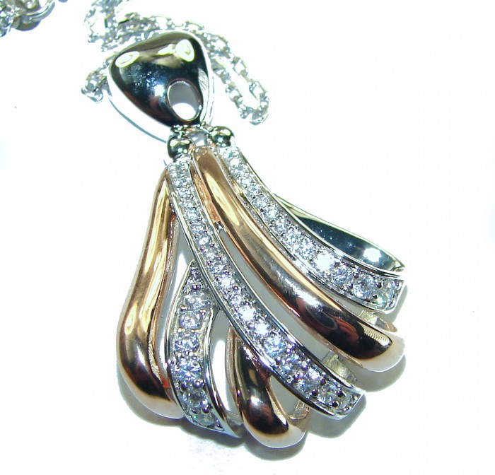 Dazzling Beauty - White Topaz 2 tones .925 Sterling Silver handcrafted necklace - Close-up of Dazzling Beauty pendant in two-tone sterling silver.