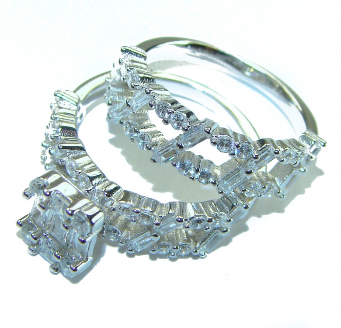 8.8 carat White Topaz .925 Sterling Silver brilliantly handcrafted stack ring s. 5 - Side view of 8.8 carat white topaz ring in .925 sterling silver.