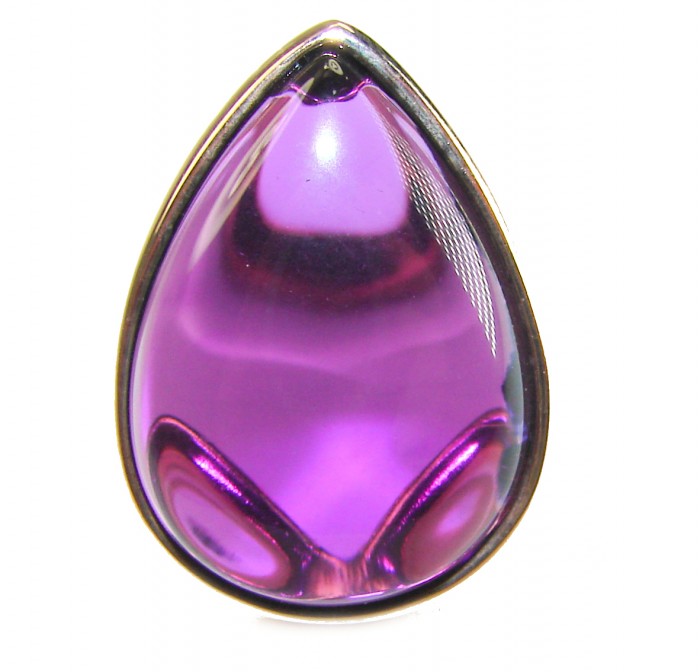 Purple Drop 22.2 carat Amethyst 14K Gold over .925 Sterling Silver Handcrafted Large Ring size 7 - Purple drop amethyst pendant close-up in 14K gold over sterling silver.