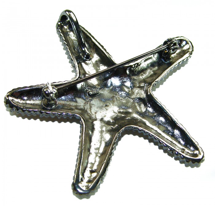 Large Italy made Starfish 18K Gold over .925 Sterling Silver handmade Pendant - Brooch - Starfish brooch back view showing clasp, 18K gold over sterling silver.