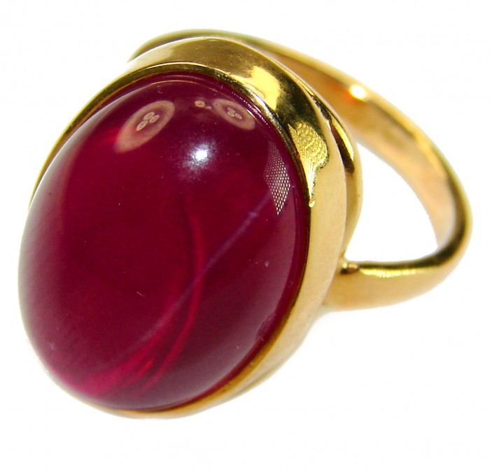 Bella Rosa Genuine 10.5 CARAT Ruby .925 Sterling Silver dipped in 22K Gold Statement Ring size 7 - Close-up of Bella Rosa 10.5 carat ruby ring on gold setting.