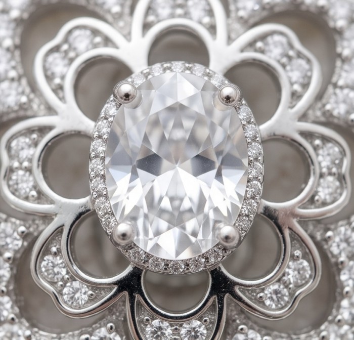 Elizabeth Natural 8.2 carat White Topaz .925 Sterling Silver handcrafted earrings - Close-up of 8.2 carat white topaz in intricate sterling silver setting