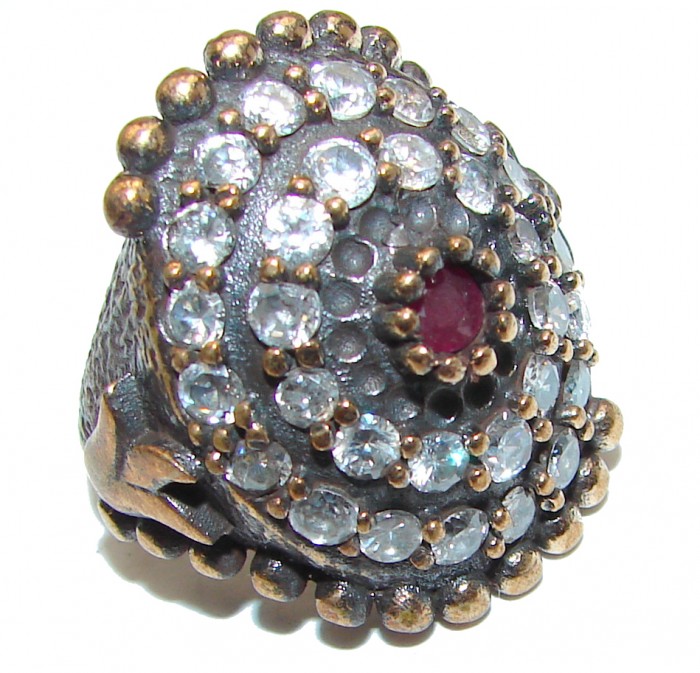 Victorian Style created Ruby & White Topaz Copper over Sterling Silver ring; s. 6 1/4 - photo 1
