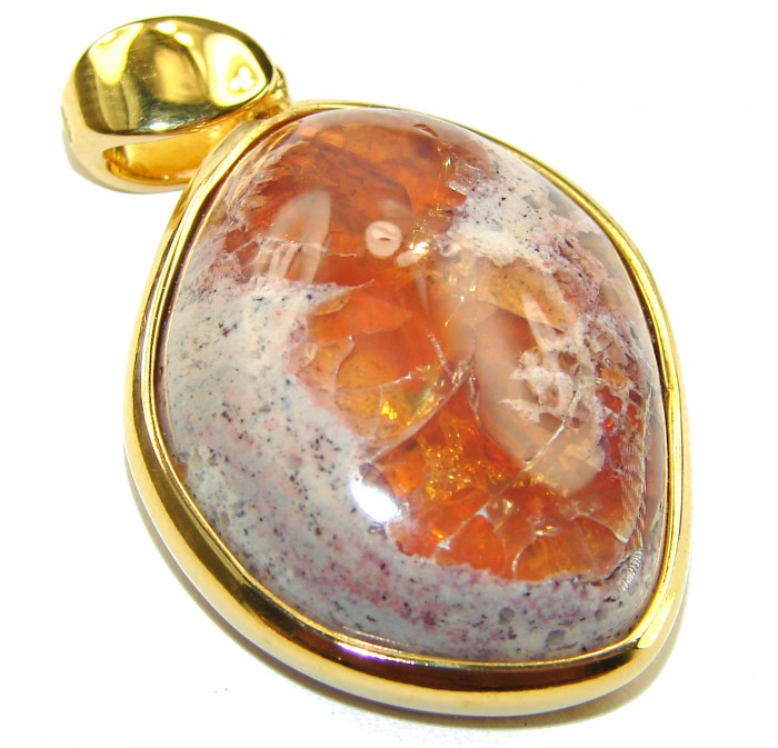 Bonfire Night Natural Mexican Fire Opal 14K Gold over .925 Sterling Silver handmade Pendant - photo 2