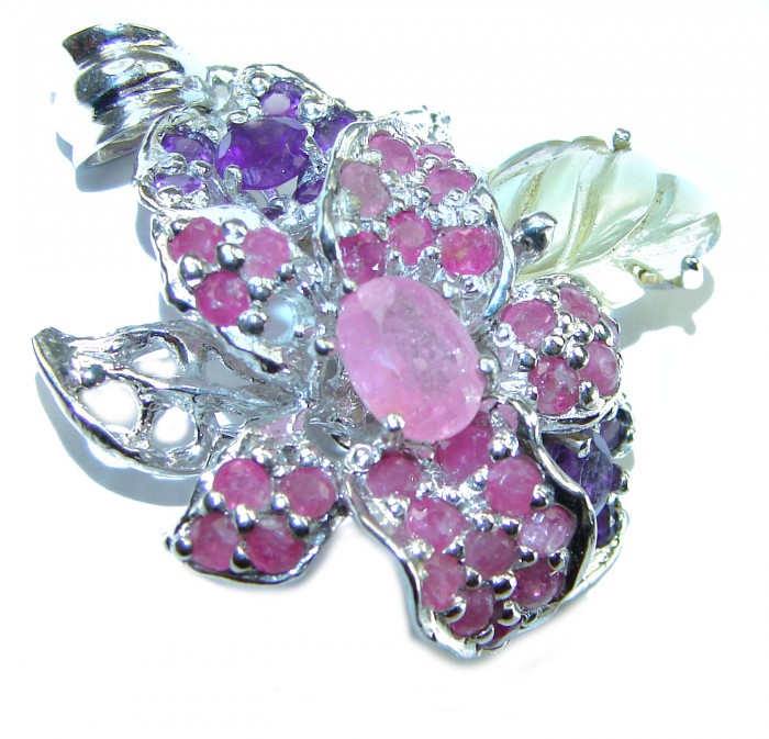Luxurious Style Red Ribbon Ruby .925 Sterling Silver handmade Pendant - photo 1