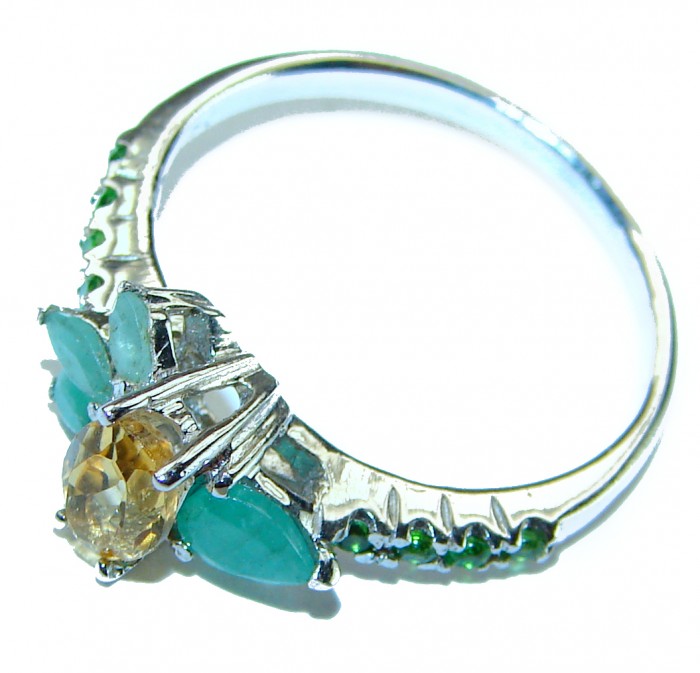 Delux Authentic 1.2 carat Citrine Emerald .925 Sterling Silver handmade Cocktail Ring s. 8 1/4 - photo 1