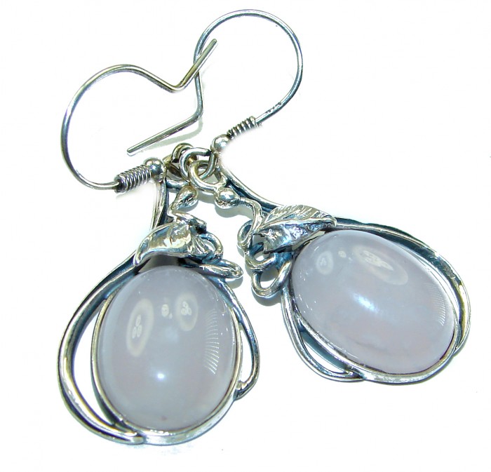 authentic 14.2 carat Rose Quartz .925 Silver handcrafted Statement earrings - photo 3
