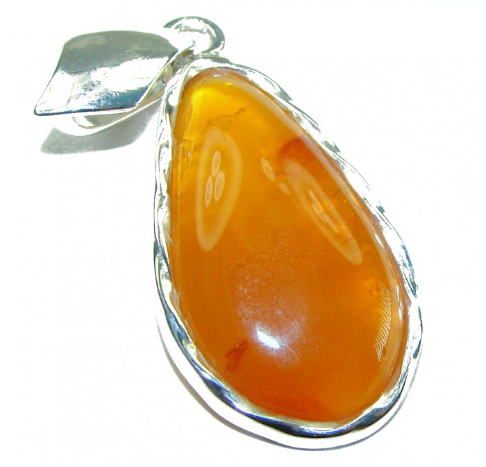 Prehistoric Authentic Golden Baltic Amber .925 Sterling Silver beautifully handcrafted Pendant - photo 1