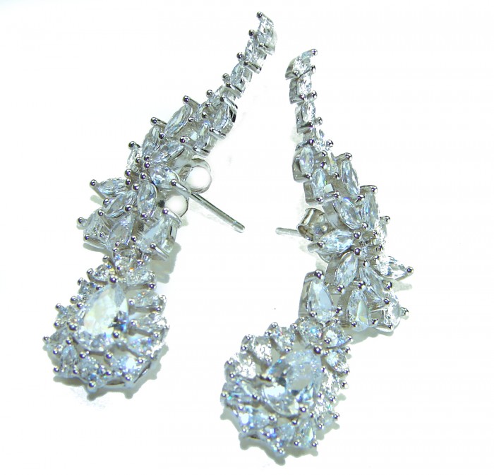 Allure Natural 10.2 carat White Topaz .925 Sterling Silver handcrafted earrings - Top view of white topaz earrings on sterling silver.