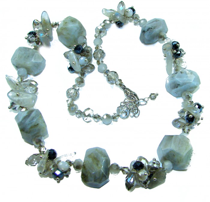One of the kind great Tourmalinated Quartz Spinel .925 Sterling Silver necklace - Tourmalinated Quartz Spinel necklace with clasp detail in view.