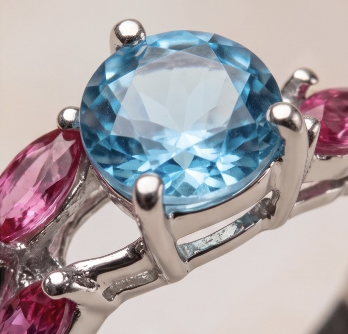 Pacifica 3.8 carat Swiss Blue Topaz .925 Sterling Silver handcrafted ring size 7 - Stone close-up of Pacifica Swiss Blue Topaz sterling silver ring