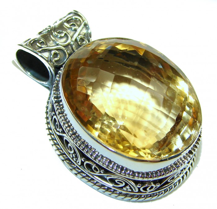 Cosmic Blast Oval cut flawless Lemon Quartz .925 Sterling Silver handcrafted pendant - photo 2