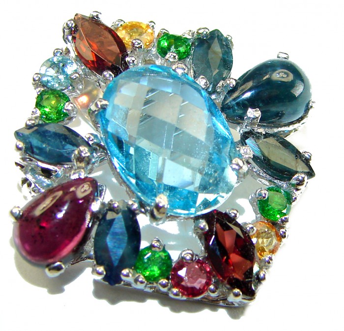 Vintage Design Swiss Blue Topaz .925 Sterling Silver handcrafted Pendant & Brooch - photo 3