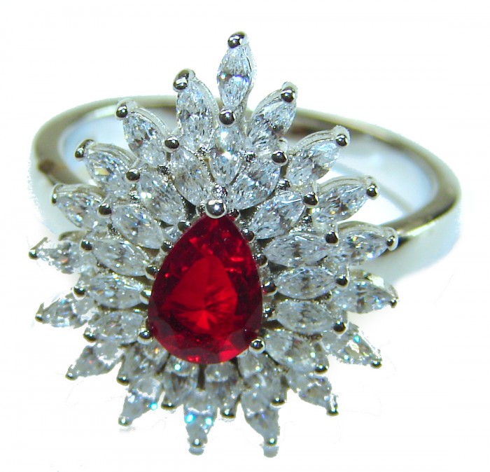 Red Brilliance 4.5 carat Ruby .925 Silver handcrafted Cocktail Ring s. 7 1/4 - photo 2