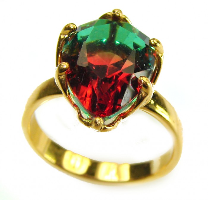 7.9 carat pear cut Brazilian Tourmaline 14K Gold over .925 Sterling Silver Perfectly handcrafted Ring s. 6 - photo 2