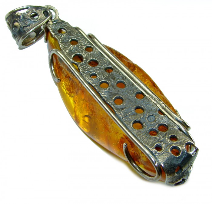 Real Masterpiece -One of a Kind- HEALING Large authentic Baltic Amber .925 Sterling Silver beautifully handcrafted Pendant - photo 3